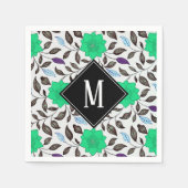 Neo Mint  Floral Poppy Pattern Monogram Servet (Voorkant)
