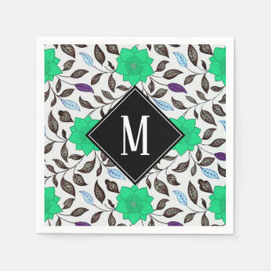 Neo Mint  Floral Poppy Pattern Monogram Servet