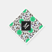 Neo Mint  Floral Poppy Pattern Monogram Servet (Hoek)