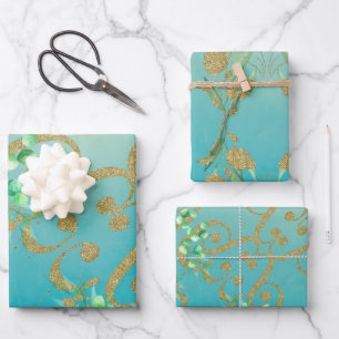 Neo Mint Gold Wrapping Paper flatpanel set met 3 v