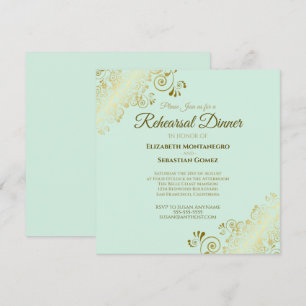 Neo Mint & Goud Huwelijksrepetitie Diner Plein Kaart