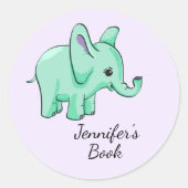 Neo Mint Lavender Elephant Child Name Bookplate Ronde Sticker (Voorkant)