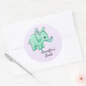 Neo Mint Lavender Elephant Child Name Bookplate Ronde Sticker (Envelop)