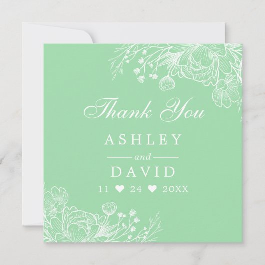 Neo Mint Moderne Blanc Floral Carte de remerciemen (Devant)