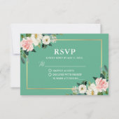 Neo Mint Rose Blanc Floral Or Mariage RSVP (Devant)