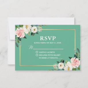 Neo Mint Rose Blanc Floral Or Mariage RSVP