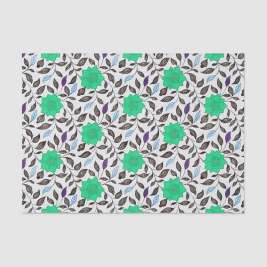 Neo Mint  Style China Poppy Floral Pattern Tissuepapier (Voorkant)