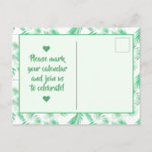 Neo Mint Tropical Palm Leaves Save the Date Aankondigingskaart (Achterkant)