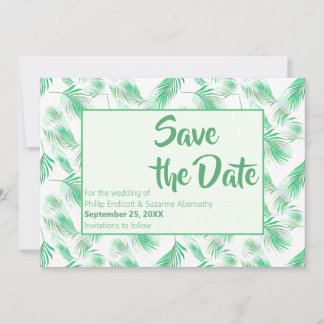 Neo Mint Tropische Palmbladeren Save the Date Kaart