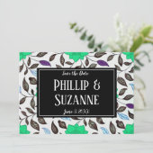 Neo Mint Vintage Bloemmotief Save the Date  Kaart (Staand voorkant)