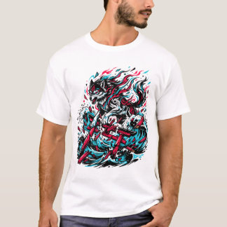 Neo-traditioneel Japans wolvenspiritgrafisch ontwe T-shirt