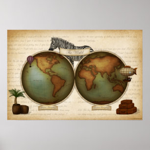 Neo-Victoriaans wereldreiziger Atlas Steampunk Poster
