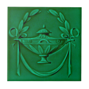 Neoclassieke Green Urn Antiek Repro Faux Relief Tegeltje