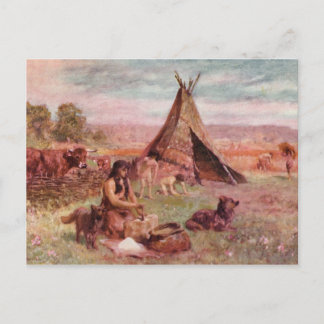 Neolithic Homestead Antiek print Briefkaart