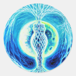 Neolithische godin met maan ronde sticker