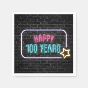 Neon 100th Birthday Marquee op Brick Napkins Servet