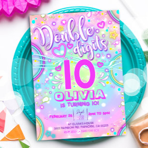 Neon 10e anniversaire Invitation Double chiffres