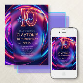 Neon 10th Birthday Invitation