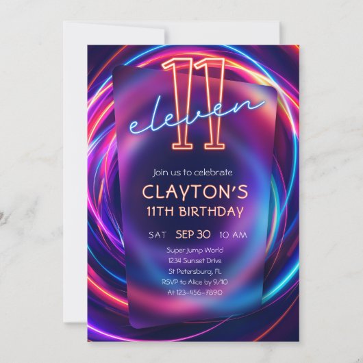 Neon 11e anniversaire Invitation (Devant)