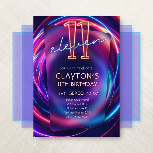 Neon 11e anniversaire Invitation