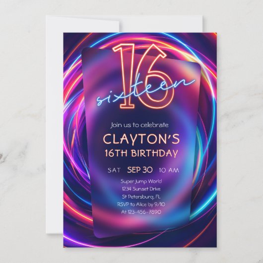 Neon 16e anniversaire Invitation (Devant)