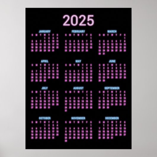 Neon 2025 kalender  poster (Voorkant)