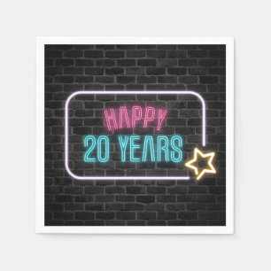 Neon 20th Birthday Marquee op Brick Napkins Servet