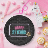 Neon 21st Birthday Marquee op Brick Wall Papieren Bordje (Feest)