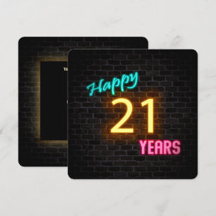 Neon 21st Verjaardag Teken op baksteen Kaart