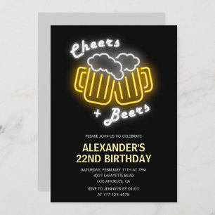 Neon 22e anniversaire invitation Cheers and Beers