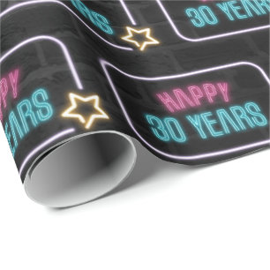 Neon 30th Birthday Marquee op Brick Cadeaupapier