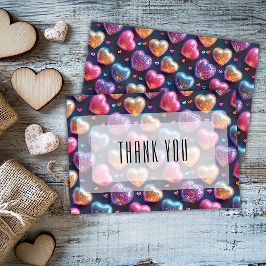 Neon 3D Puffy Valentines Heart Navy Blue Thank You Kaart