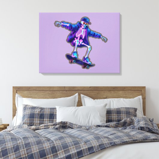 Neon 3D Skeleton Skateboarding – Funny Streetwear Canvas Afdruk (Insitu (Slaapkamer))