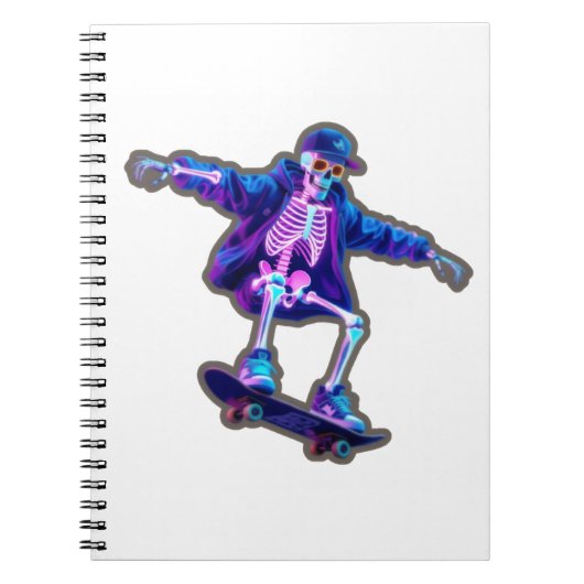 Neon 3D Skeleton Skateboarding – Funny Streetwear  Notitieboek (Voorkant)