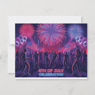 Neon 4 juli viering dansfeest RSVP kaartje
