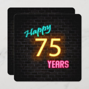 Neon 75th Birthday Sign glanzend op steen Kaart