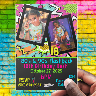 Neon 80's 90's Flashback Hip Hop Birthday Foto Kaart