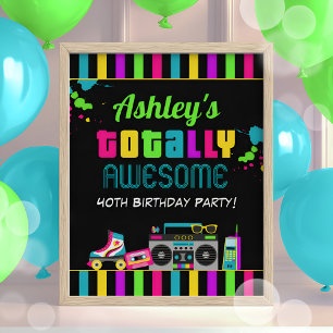 Neon 80s Birthday Party Sign Poster