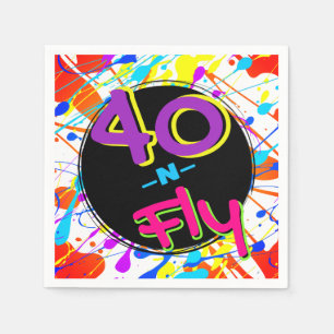 Neon 80s Hip Hop 40 en Vliegen Verjaardag Servet