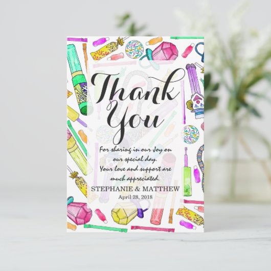 Neon 80's Retro Funny Snoep Pattern Bedankkaart (Staand voorkant)
