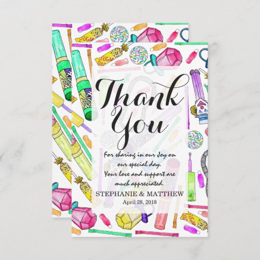 Neon 80's Retro Funny Snoep Pattern Bedankkaart (Voorkant / Achterkant)