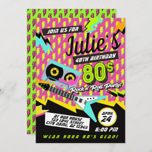 Neon 80's Rock n'Roll Anniversaire Fête Invitation
