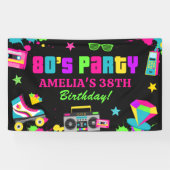 Neon 80's Verjaardagsfeestbanner Retro Any Age Spandoek (Horizontaal)