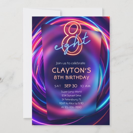 Neon 8e anniversaire Invitation (Devant)