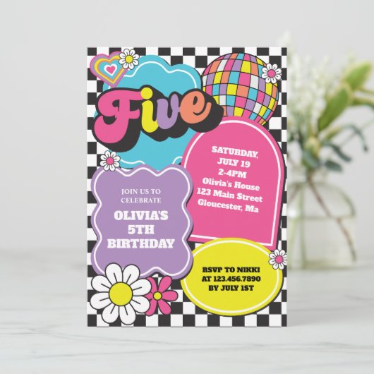 Neon 90s Retro 5e verjaardag Kaart (Staand voorkant)