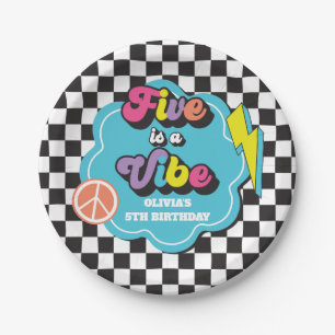 Neon 90s Retro Five is a Vibe 5de verjaardag Papieren Bordje