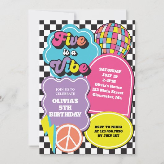 Neon 90s Retro Five viert vijfde verjaardag Kaart (Voorkant)