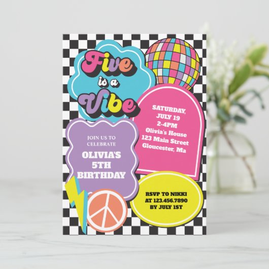 Neon 90s Retro Five viert vijfde verjaardag Kaart (Staand voorkant)