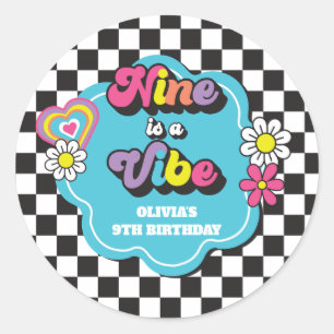 Neon 90s Retro Nine is een Vibe 9e Verjaardag Ronde Sticker