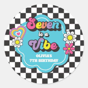 Neon 90s Retro Seven viert zevende verjaardag Ronde Sticker